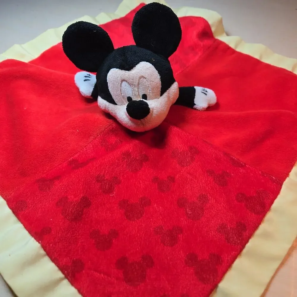Disney Baby Mickey Mouse Blanket Red Yellow Trim Crinkle Ears Security Lovey